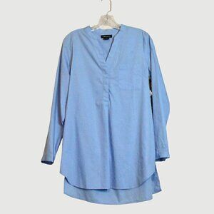 Trouve Long Sleeve V Neck Cotton Shirt Blouse Dress Blue Powder Size S